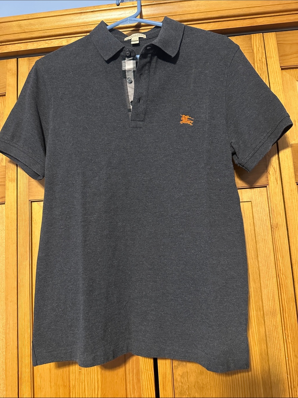 Burberry Men’s Charcoal Polo Shirt with Orange Embroidered Logo